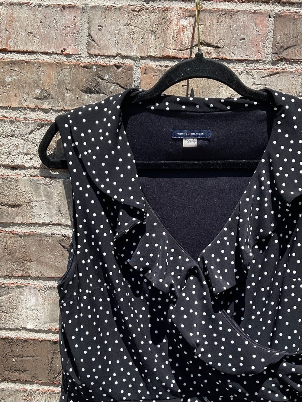Take 50% OFF- Tommy Hilfiger Sleeveless Polka Dot Ruffle Neck Dress, Size-10 - Picture 5 of 11